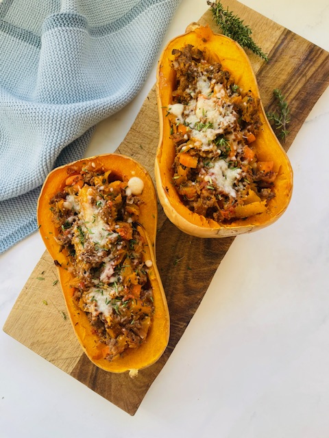 Bagt butternutsquash med fyld