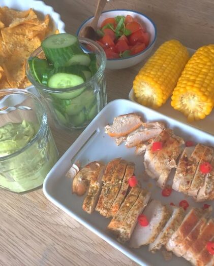 Mexicansk kylling og nachos med ost